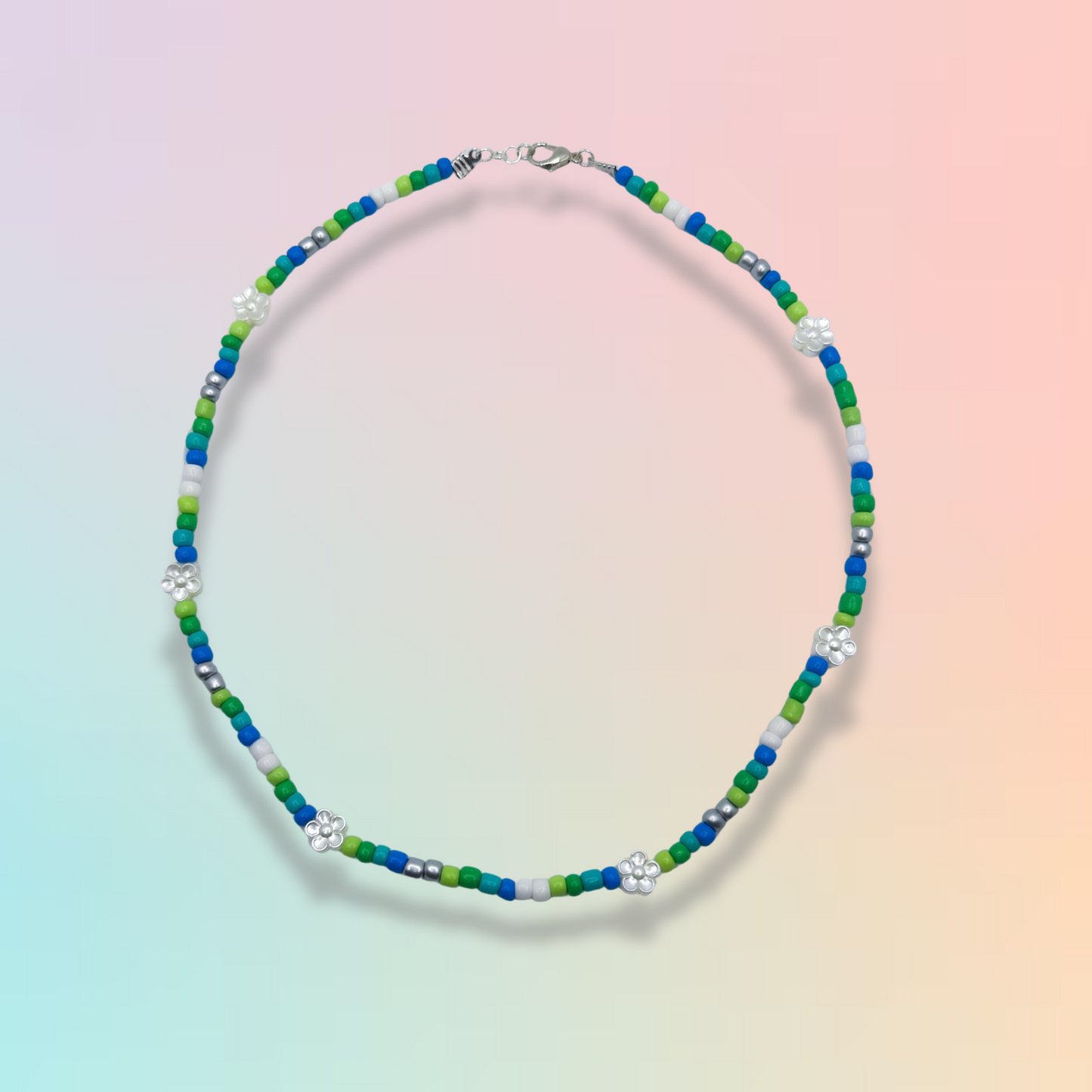 Blue & Green Flower Pearl Necklace