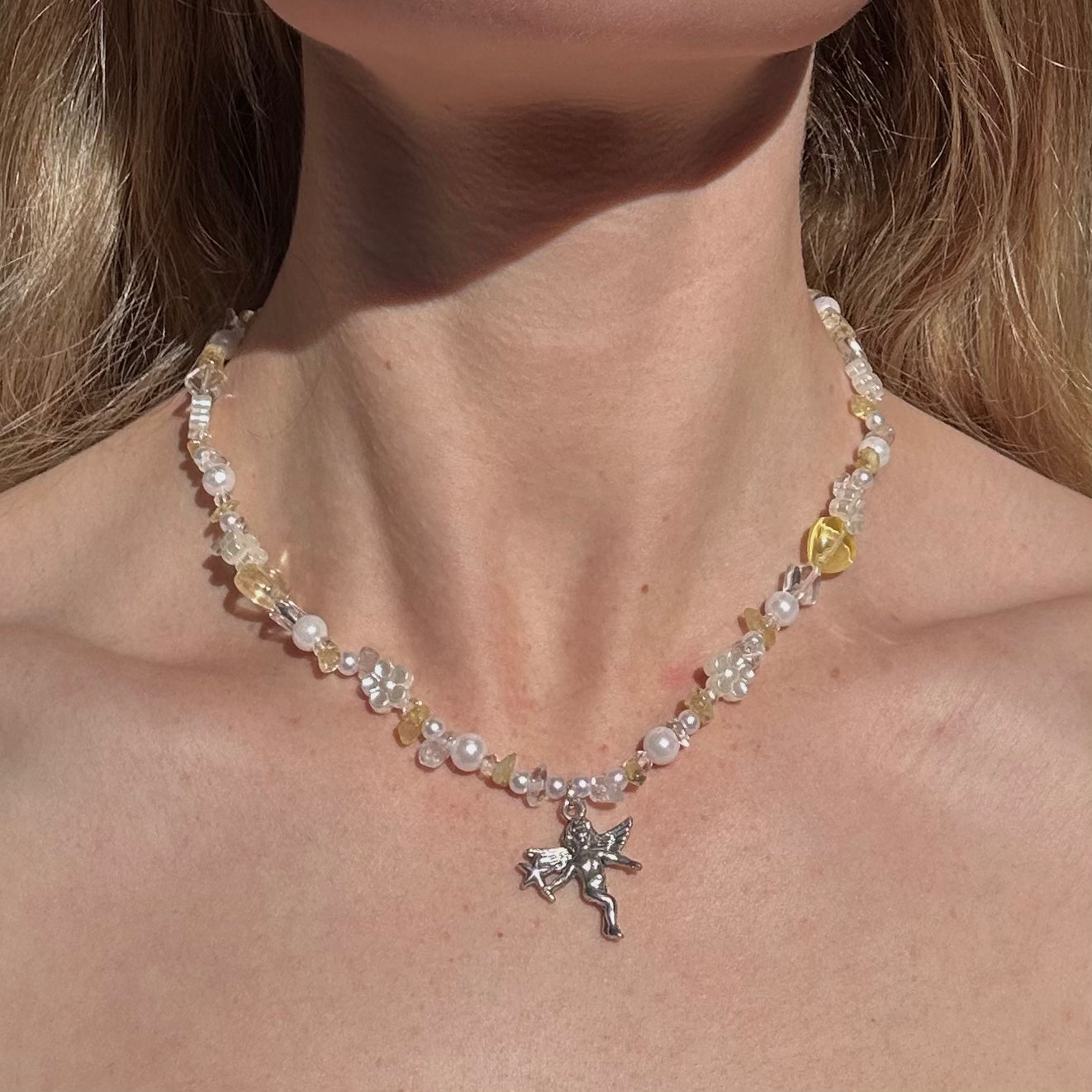 Fairy Clear quartz & Citrine Beaded Necklace