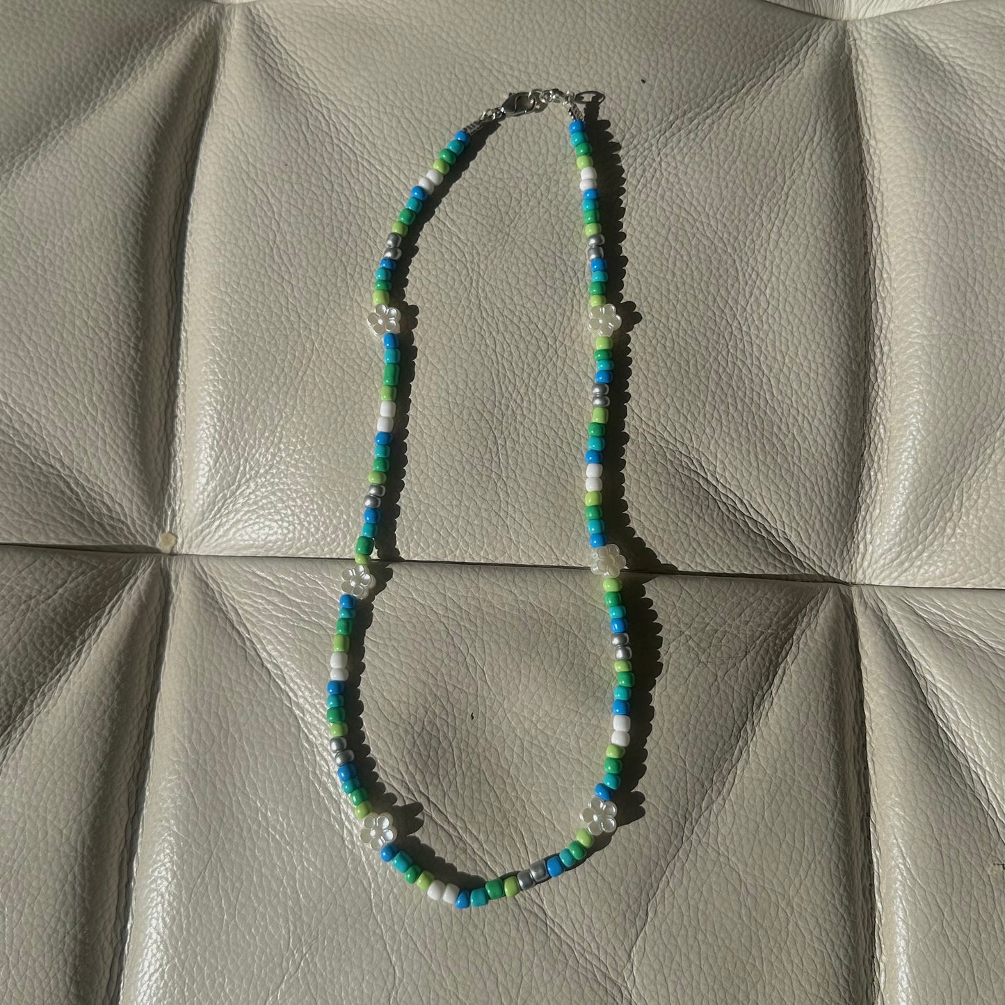 Blue & Green Flower Pearl Necklace