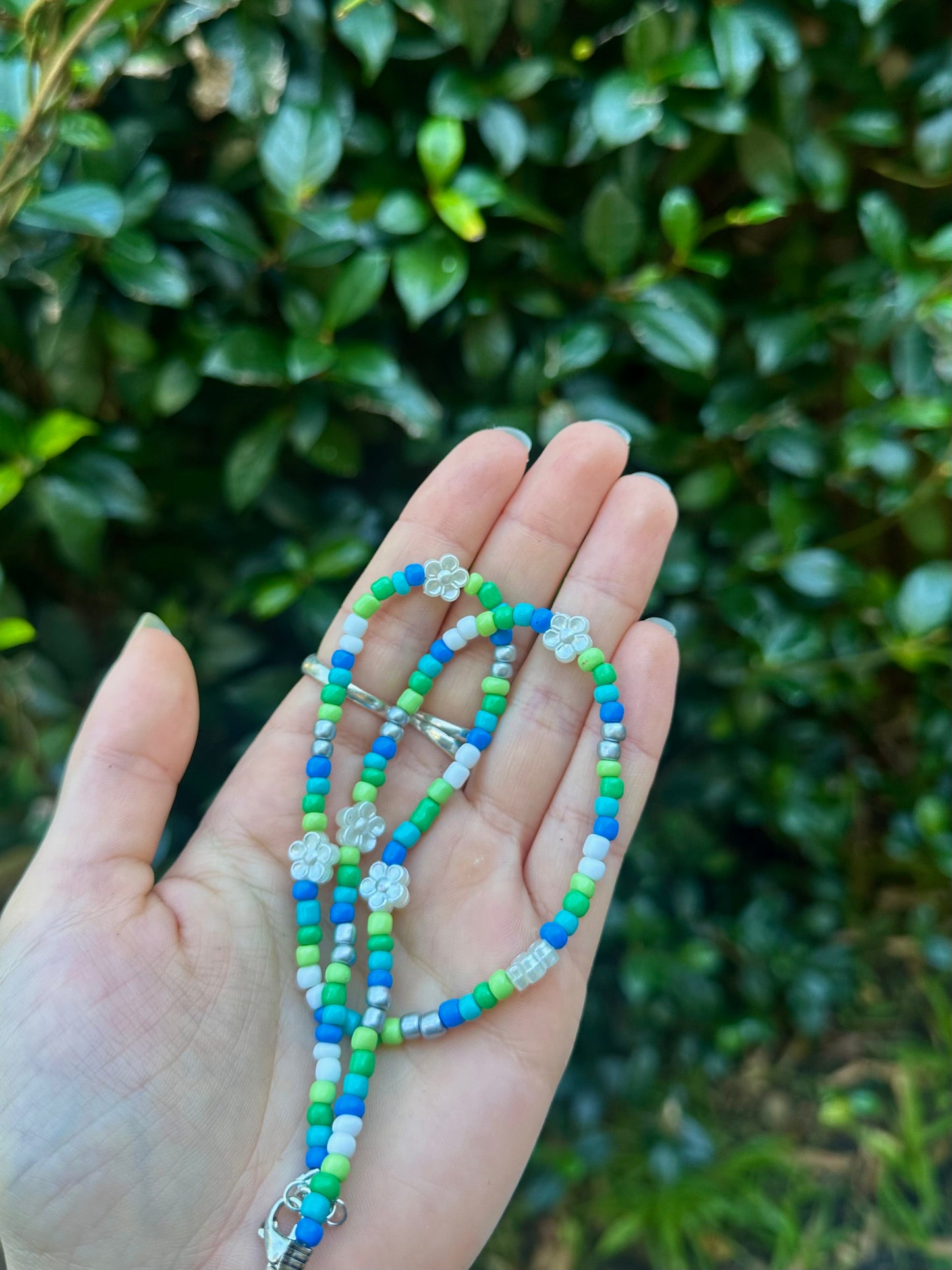 Blue & Green Flower Pearl Necklace
