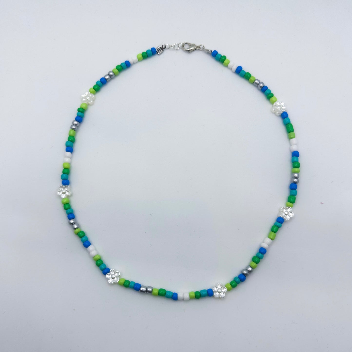 Blue & Green Flower Pearl Necklace