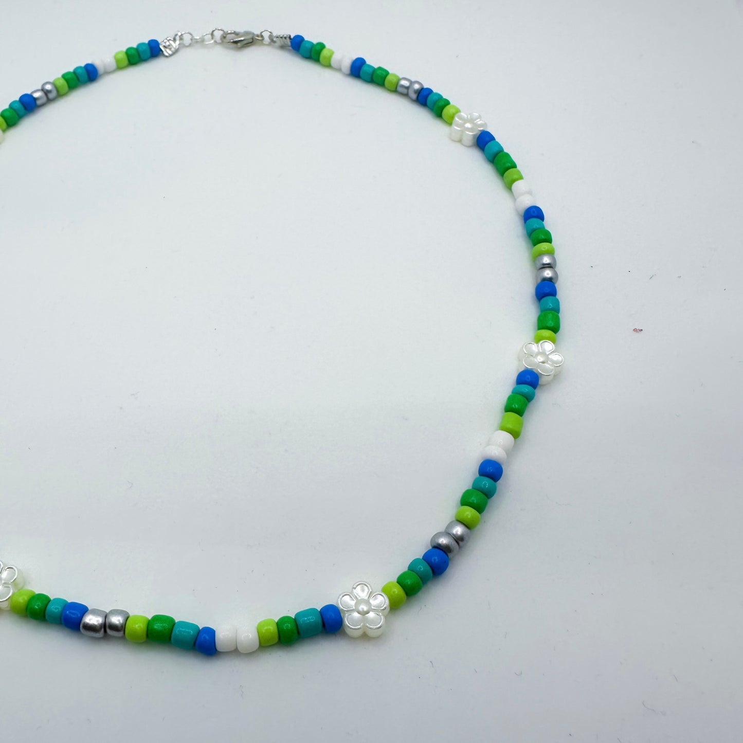 Blue & Green Flower Pearl Necklace