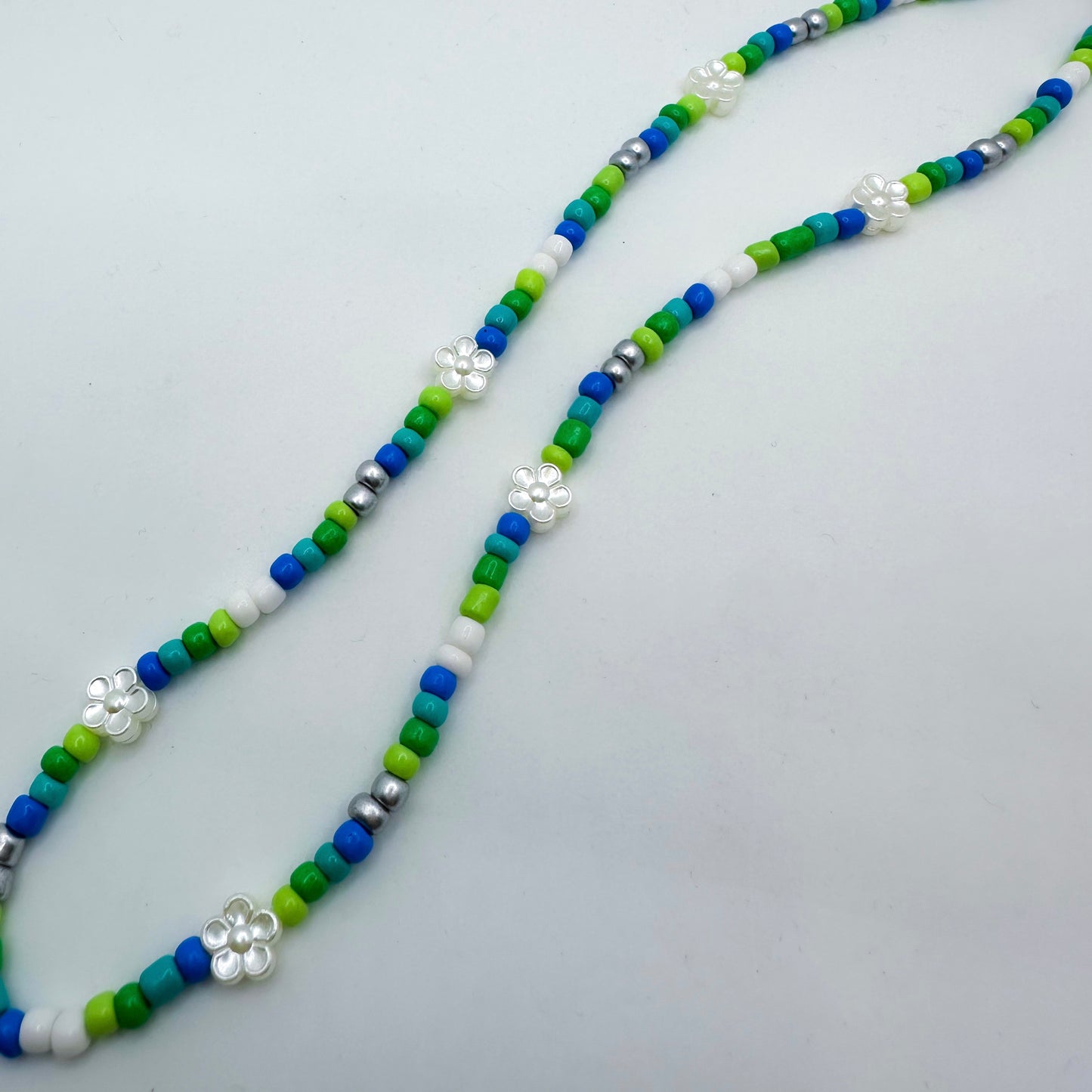Blue & Green Flower Pearl Necklace