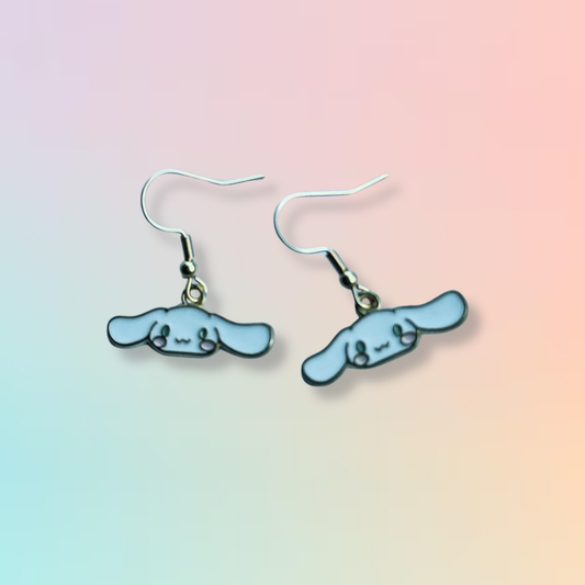 Cinnamoroll earrings on Daisy Chikk pastel earring card with purple and blue ombré background – handmade Sanrio-style kawaii jewellery
