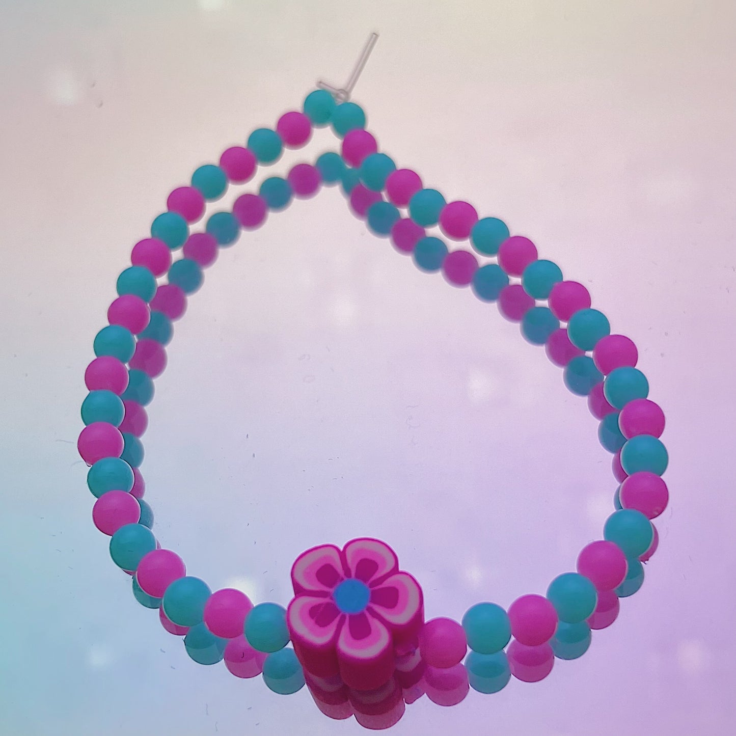 Pink Flower Charm Bracelet