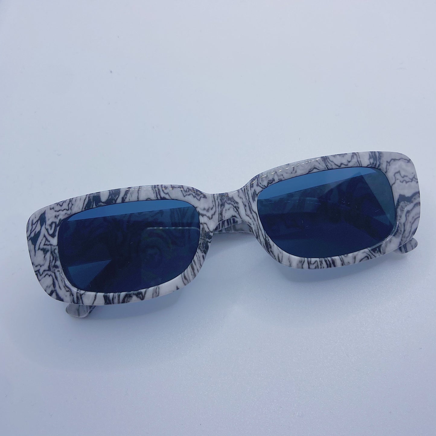 White Marble Retro Square Glasses