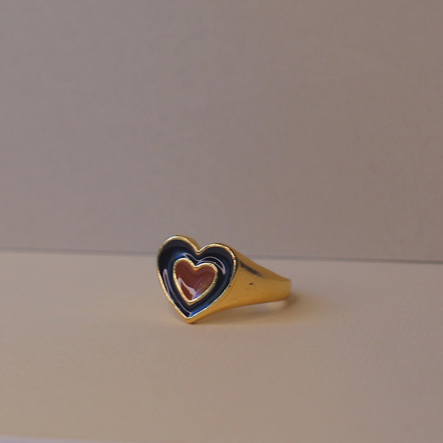 Brown Heart Enamel Ring