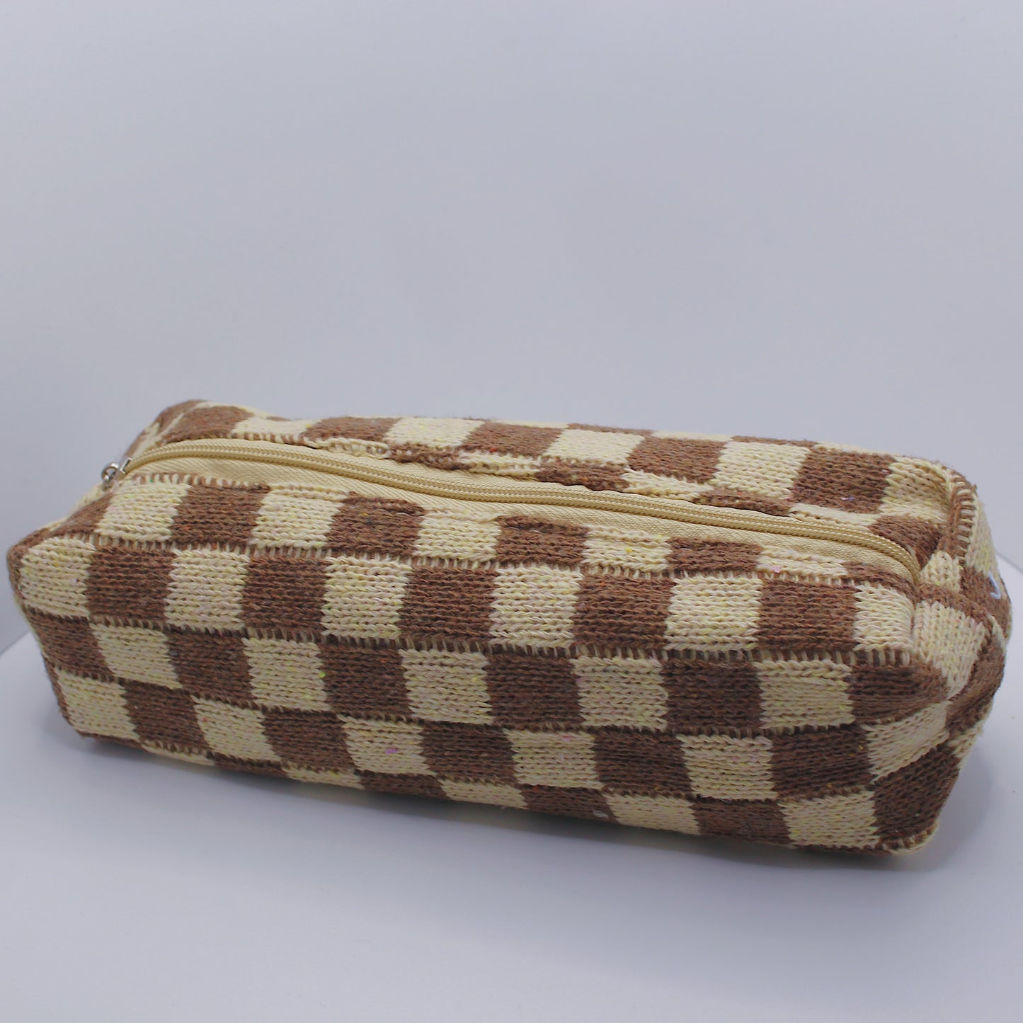 Brown Checkered Pencil Case