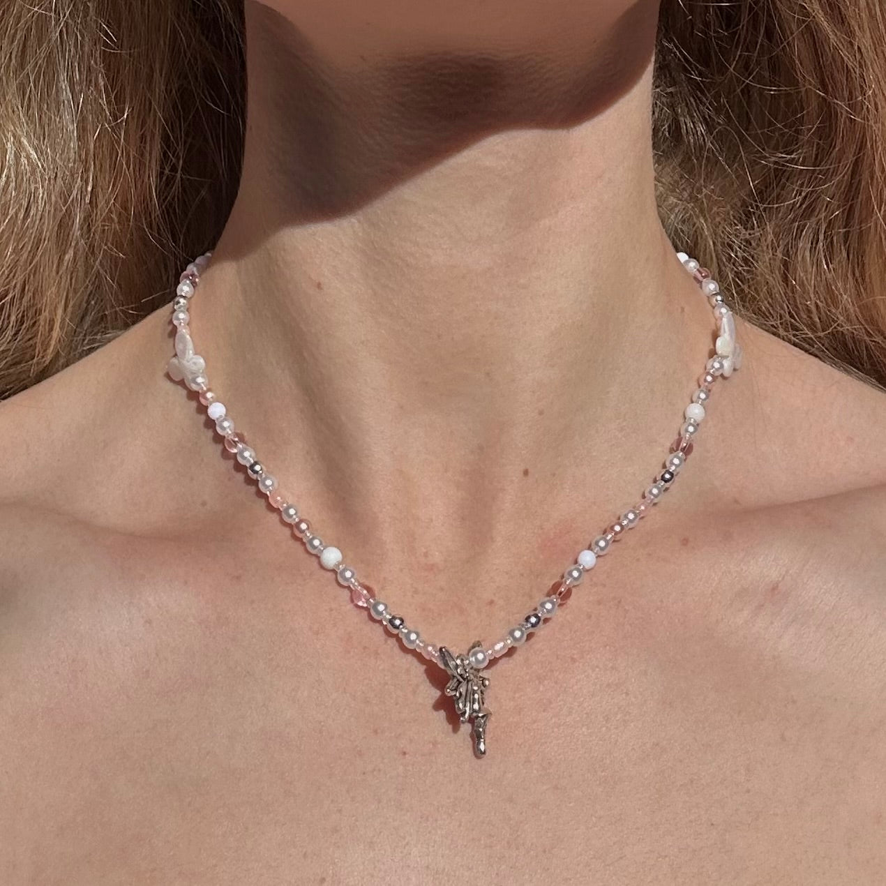 Pink and pearl fairy Necklace
