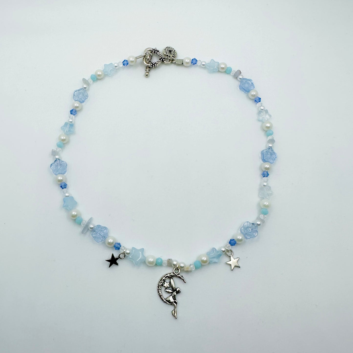 Blue Lace Agate Moon Fairy Beaded Necklace