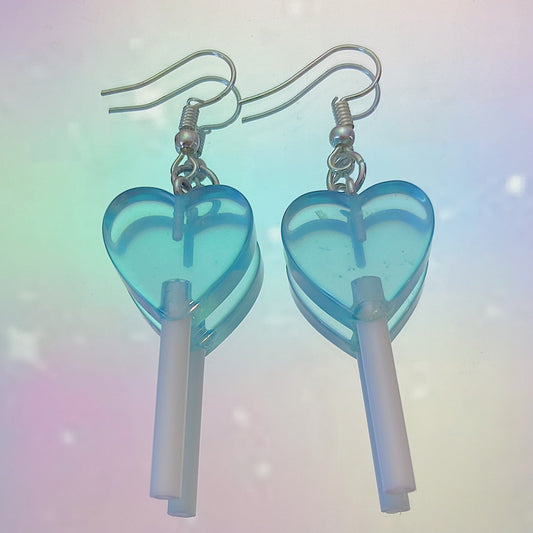Blue Lollipop Heart Earrings