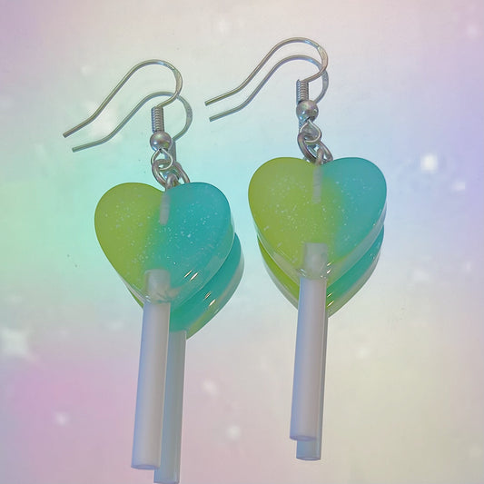 Yellow/Blue Lollipop Heart Earrings