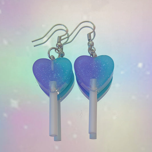 Purple/Blue Lollipop Heart Earrings