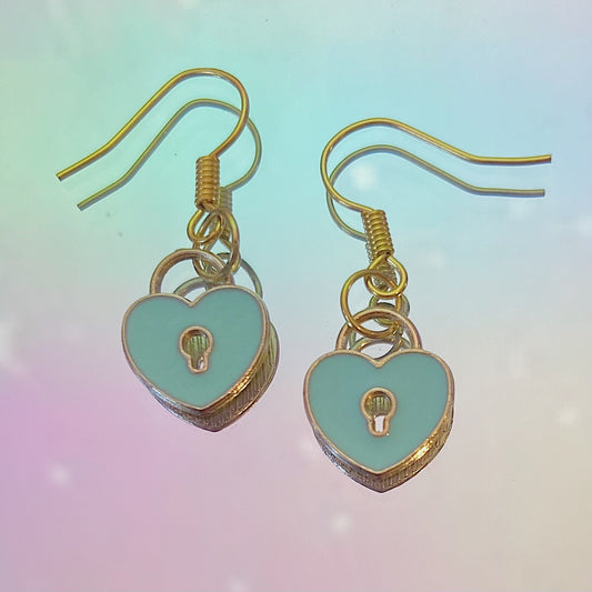 Blue Heart Lock Earrings