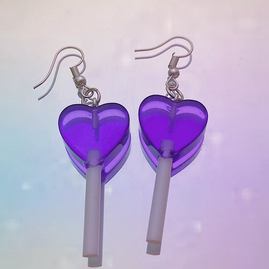 Purple Lollipop Heart Earrings