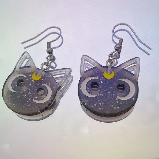 Black Moon Cat Earrings