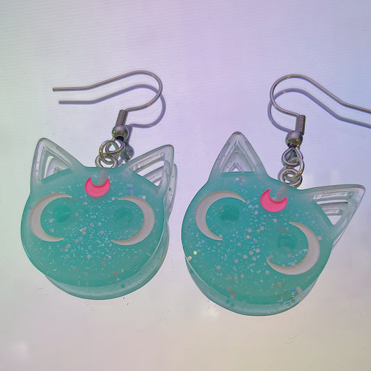 Blue Moon Cat Earrings