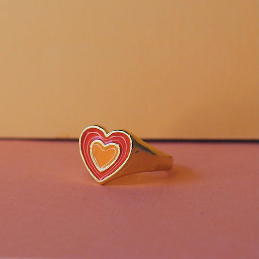 Orange Heart Enamel Ring