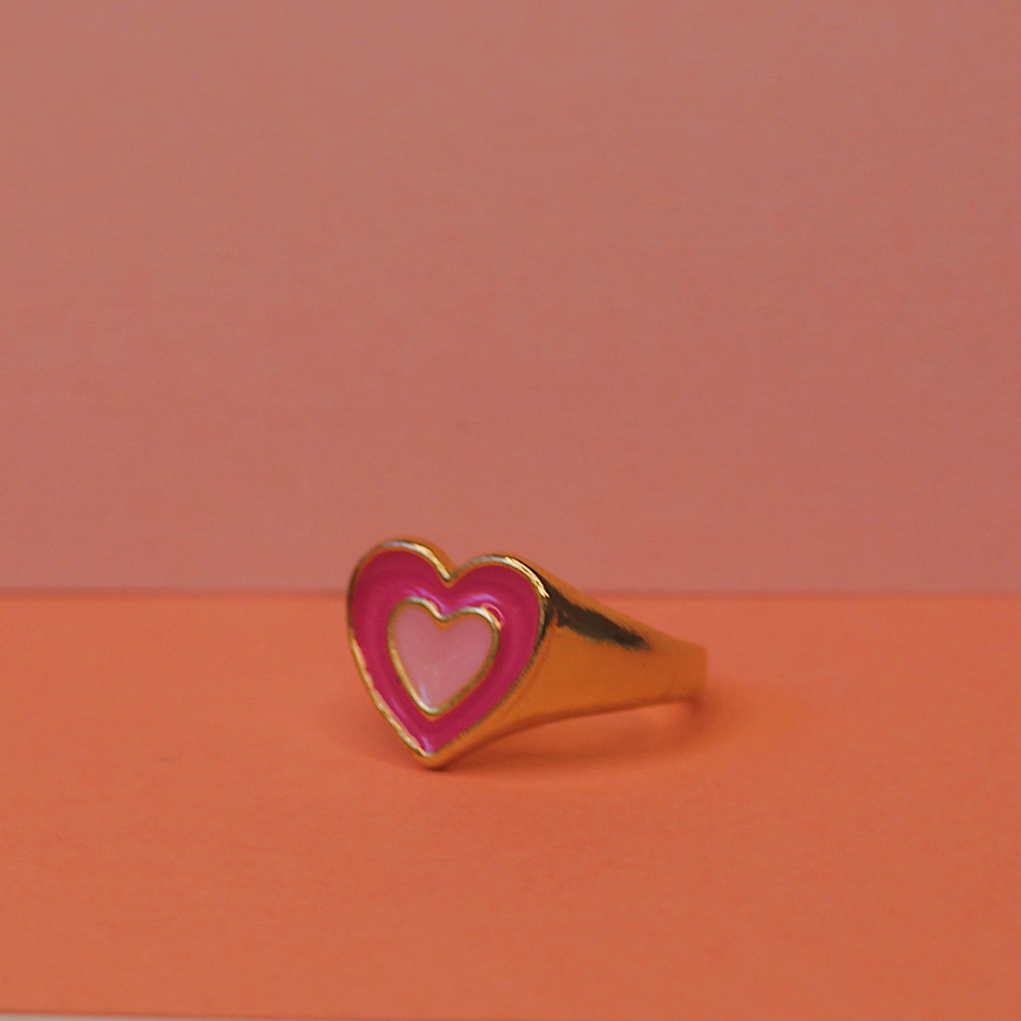 Pink Heart Enamel Ring