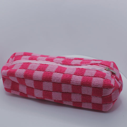 Pink Checkered Pencil Case