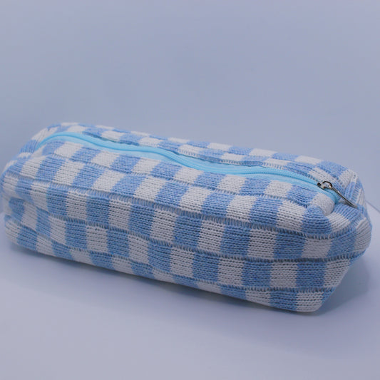 Blue Checkered Pencil Case