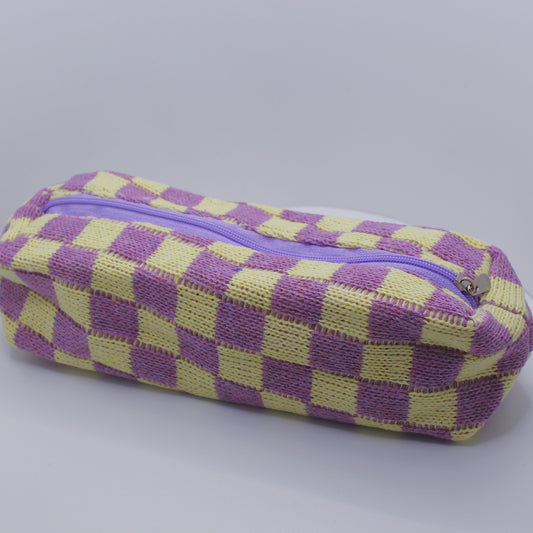 Purple Checkered Pencil Case