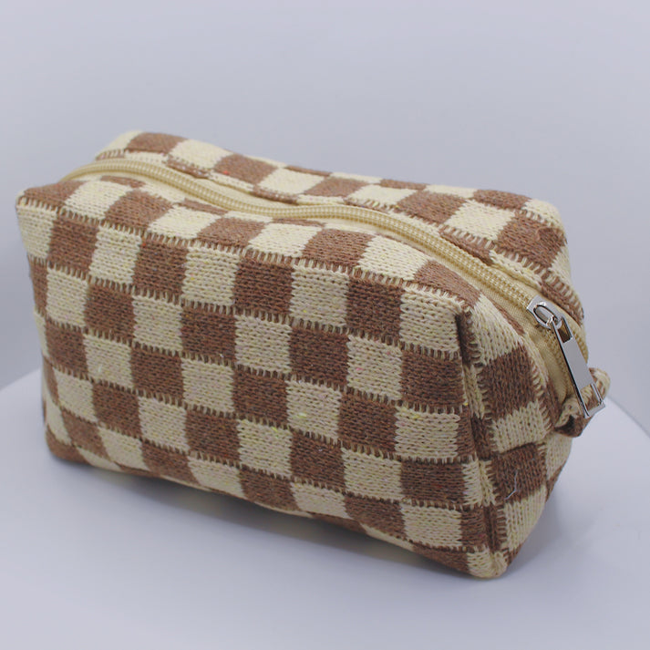 Brown Checkered Pouch – Daisy Chikk