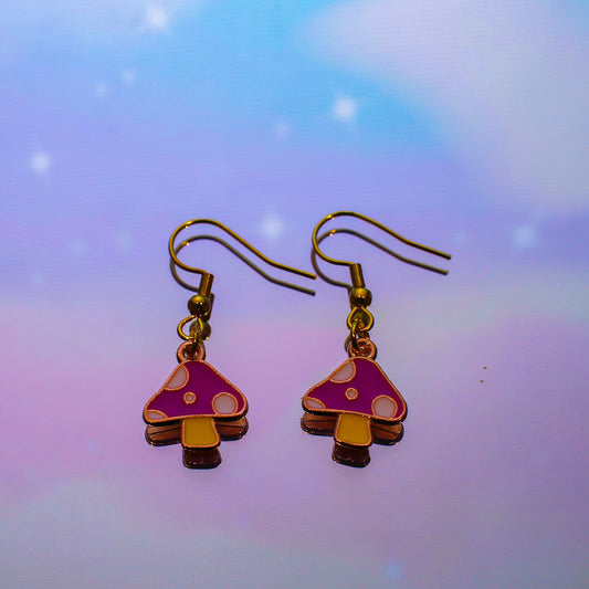 Purple Mushroom Earrings