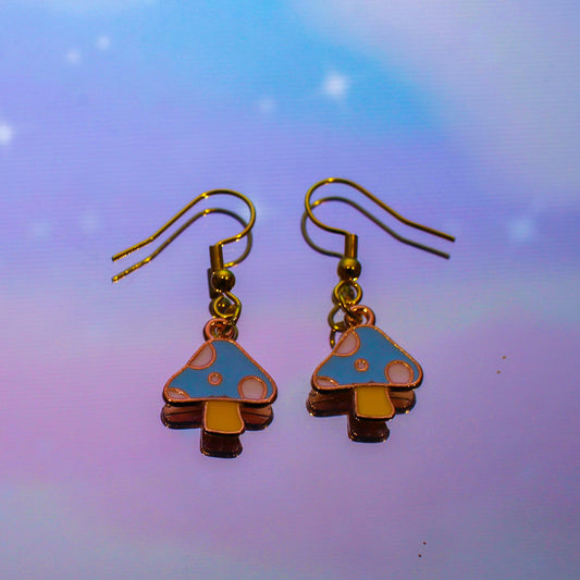 Blue Mushroom Earrings