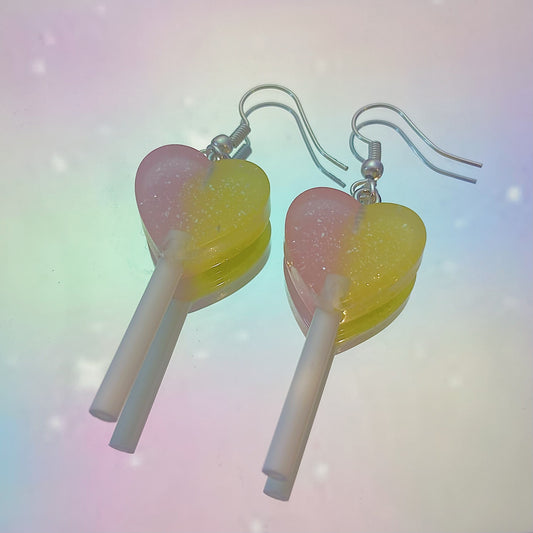 Pink/Yellow Lollipop Heart Earrings