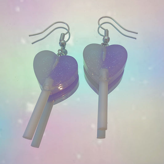 Purple/White Lollipop Heart Earrings