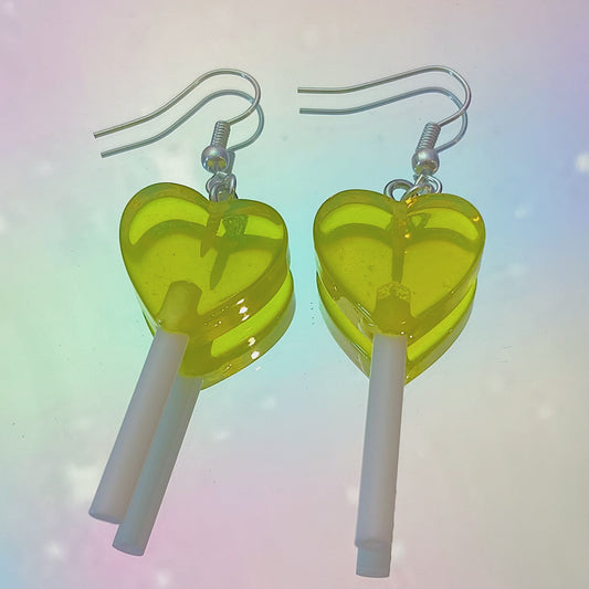 Yellow Lollipop Heart Earrings