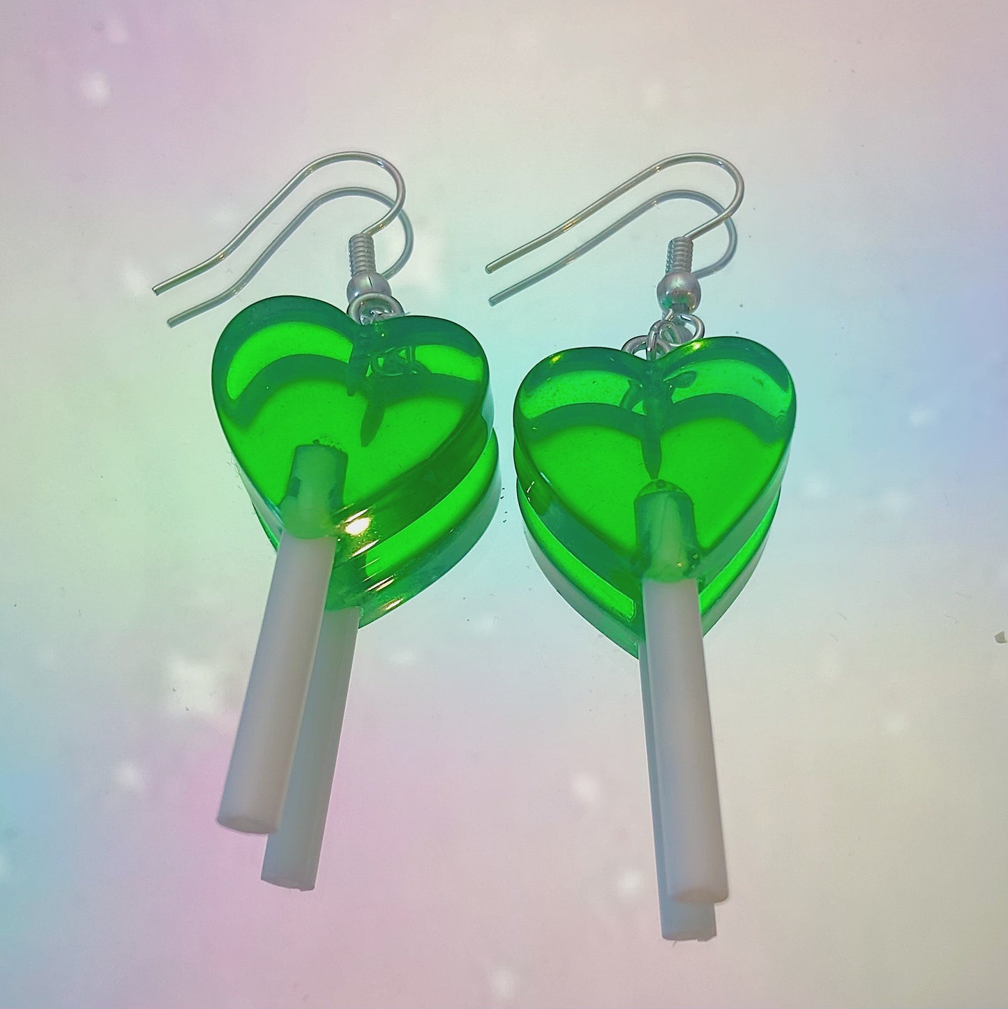 Green Lollipop Heart Earrings