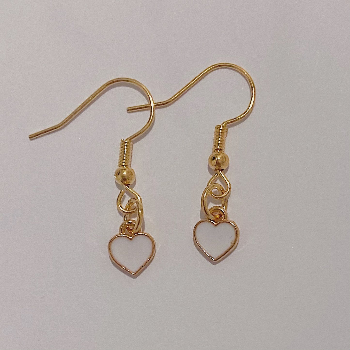 White & Gold Heart Earrings