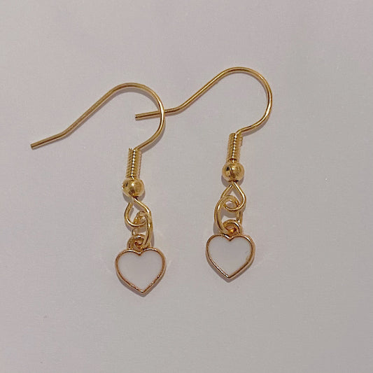 White & Gold Heart Earrings