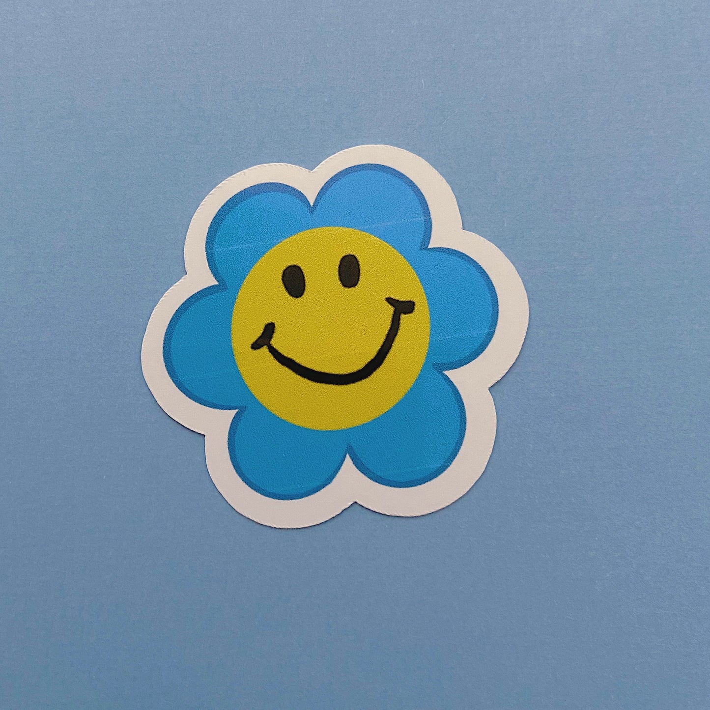 Blue Smiley Flower Sticker